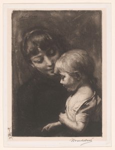 Vrouw met kind door Nicolaas van der Waay (signed by artist)