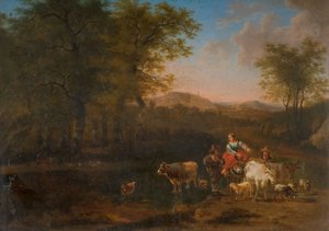 Pastoraal landschap met figuren (1683) door Nicolaes Berchem