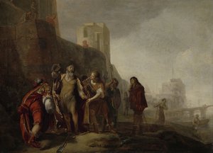 De Legaten van Alexander de Grote Bekleden de Tuinman Abdalonymus met de Insignia van het Koningschap van Sidon door Nicolaes Knüpfer