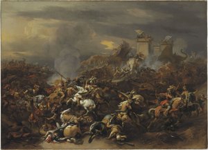 Alexander de Grote (356-323 v.Chr.) vecht tegen Porus van India in 326 v.Chr. door Nicolaes Pietersz. Berchem