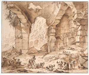 Gezicht op de ruïnes van het Colosseum door Nicolaes Pietersz Berchem