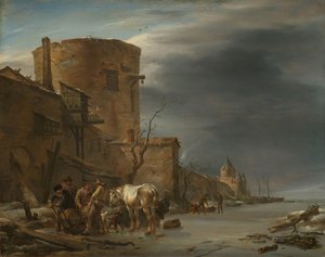 De stadswal van Haarlem in de winter door Nicolaes Pietersz Berchem