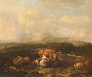 Italiaans landschap met vee door Nicolaes Van Helt Stockade