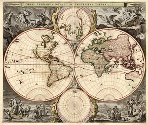 Orbis terrarum nova et accuratissima tabula, ca. 1690 door Nicolaes Visscher