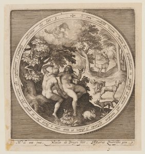 Adam en Eva verbergen zich voor de Heer, van de Schepping tot de Verdrijving uit het Paradijs door Nicolaes de Bruyn