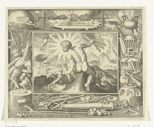 Element vuur als jonge man met bliksemschichten door Nicolaes de Bruyn
