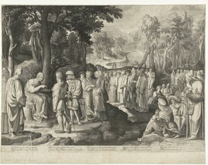 Johannes de Doper predikt tot de menigte door Nicolaes de Bruyn
