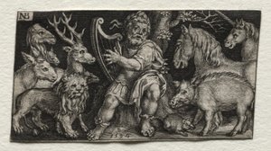 Orpheus die de dieren betovert door Nicolaes de Bruyn