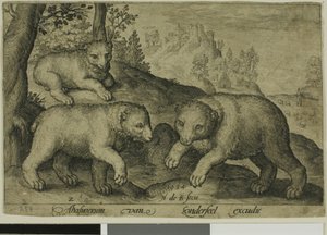 Drie Beren, plaat tien uit Vierpotige Dieren door Nicolaes de Bruyn