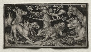 Tweekoppige kikker omringd door dieren, 1594