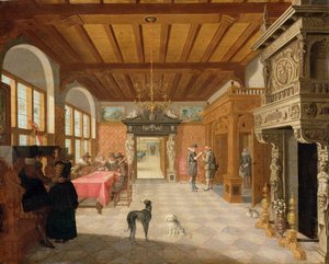 Interieur van een hal met figuren, 1621 door Nicolaes de Gyselaer