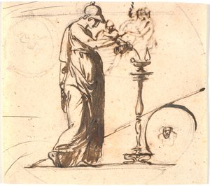Athene giet olie in een lamp door Nicolai Abildgaard