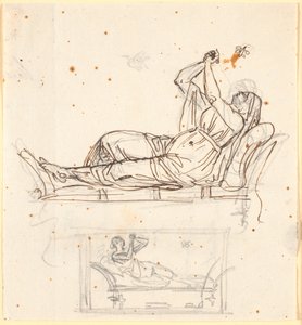 Blad met twee studies van een vrouw, liggend op een antieke bank door Nicolai Abildgaard