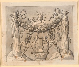 Decoratieve compositie met Herakles-zuilen, Apollo