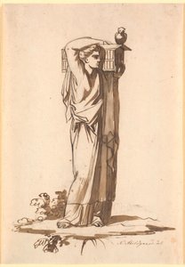 Een vrouwenfiguur die een ark op de linkerschouder draagt door Nicolai Abildgaard