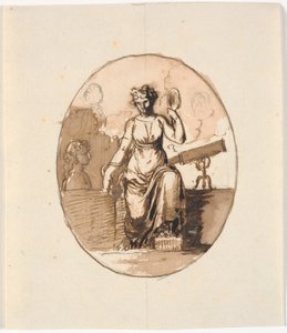 Een zittende vrouwenfiguur, allegorie op wijsheid of wetenschap door Nicolai Abildgaard