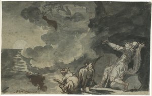 Fingal ziet de geesten van zijn voorouders bij maanlicht. Scène uit Ossian door Nicolai Abildgaard