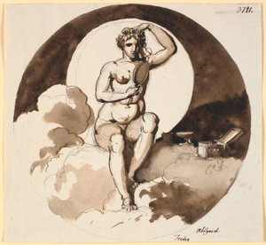Fredag. Venus zittend met spiegel en sieradendoos