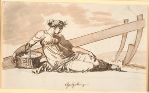 Rustende vrouw voor een ploeg. Allegorie op landbouw door Nicolai Abildgaard