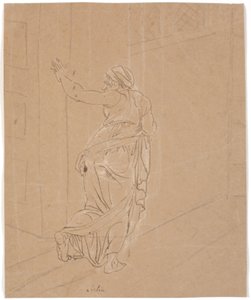 De vroedvrouw. Studie voor het meisje van Andros. [De vroedvrouw verlaat het huis van het Andros-meisje] door Nicolai Abildgaard