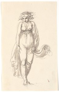 Vrouwelijke figuur en face, met kleding aangedrukt als door wind door Nicolai Abildgaard