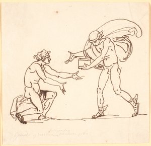 Mercurius brengt Epimedes de doos van Pandora