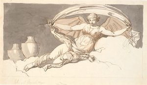 De nacht, een rustende vrouw met vleermuisvleugels door Nicolai Abildgaard