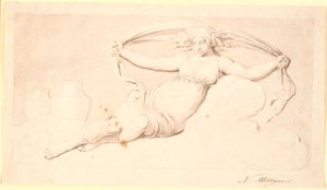 De nacht, een rustende vrouwenfiguur. Uitgevoerd als grisaille. Zelfde compositie als Td 542,38 maar zonder vleugels en met los haar door Nicolai Abildgaard