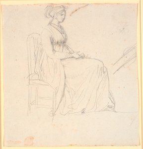 Profielbeeld van de tweede vrouw van de kunstenaar Juliane Marie Abildgaard, zittend, hele figuur door Nicolai Abildgaard