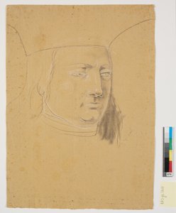 Studie van het hoofd van Christian I op Christian I verheft Holstein tot Hertogdom door Nicolai Abildgaard