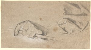 Studie van een hand en een draperie