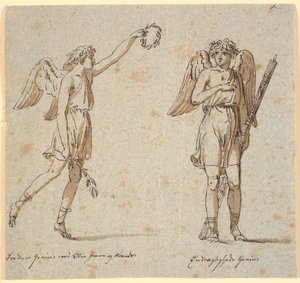 Twee genieën, de ene met olijftak, de andere met fasces door Nicolai Abildgaard