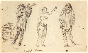 Drie mannenfiguren. De linker lijkt op de Braga-figuur op het vorige blad door Nicolai Abildgaard