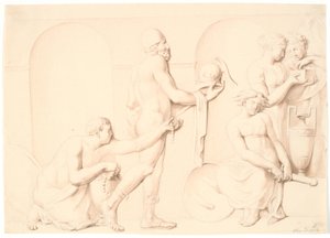 Odysseus ontdekt Achilles tussen de dochters van Lycomedes door Nicolai Abildgaard
