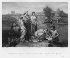Het vinden van Mozes, Exodus II, 9 (gravure)