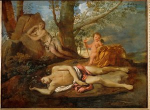 Echo en Narcissus ... door Nicolas (attr.to) Poussin