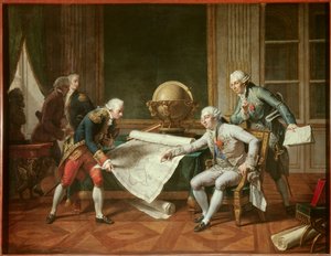 De koning van Frankrijk Lodewijk XVI (1754-1793) geeft instructies aan kapitein Jean-Francois Galaup, graaf van La Perouse