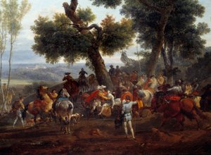 Oorlog van Religies: De ontmoeting van de koning van Frankrijk Henri IV (1553-1610) en Sully na de Slag bij Ivry in 1590