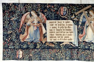 Hanging of the Revelation (1373-1383), engelen dragen instrumenten van de Passie. Wandtapijt door Nicolas Bataille (1330-1405) door Nicolas Bataille