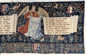 Hanging of the Revelation (1373-1383), engelen dragen instrumenten van de Passie. Wandtapijt door Nicolas Bataille (1330-1405) door Nicolas Bataille