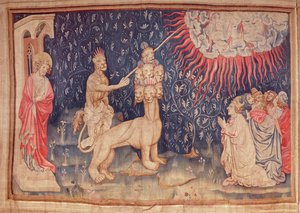 Het Beest van de Aarde laat vuur uit de hemel vallen, uit de Apocalyps Tapestry van Angers