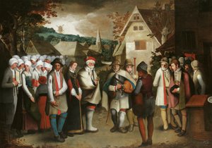 Een huwelijksprocessie door een stad door Nicolas Baullery