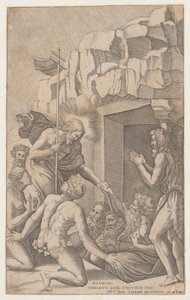 Christus in het voorgeborchte, naar Raphael, 1541 door Nicolas Beatrizet