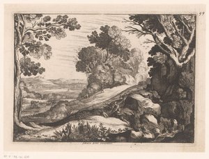 Heuvelachtig landschap met twee geitenhoeders