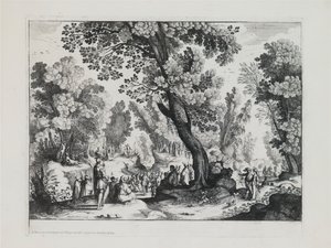 Een Bosrijk Landschap met de Preek van St. Johannes de Doper door Nicolas Cochin