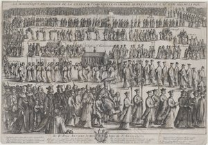 De Processie van de Kist van St. Genevieve, met Geestelijken en Leken in Zes Rijen door Nicolas Cochin