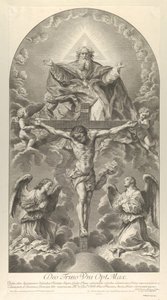 De Heilige Drie-eenheid, Christus aan het kruis geflankeerd door twee engelen, de Heilige Geest als een duif, 1702 door Nicolas Dorigny