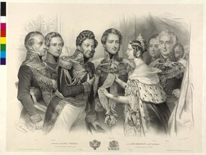 Koningin Victoria van Engeland presenteert koning Louis Philipp van Frankrijk de Orde van de Kousenband door Nicolas Eustache Maurin