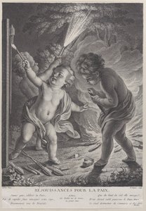 Vieren van de vrede, drie putti met vuurwerk, 1745-71 door Nicolas Gabriel Dupuis