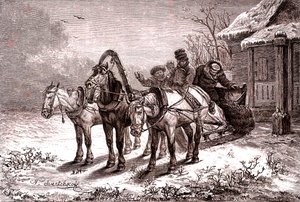 Rusland. Relaisstation in 1865. Posthuis. 1865 (gravure) door Nicolas Gregorovitch Svertschkoff